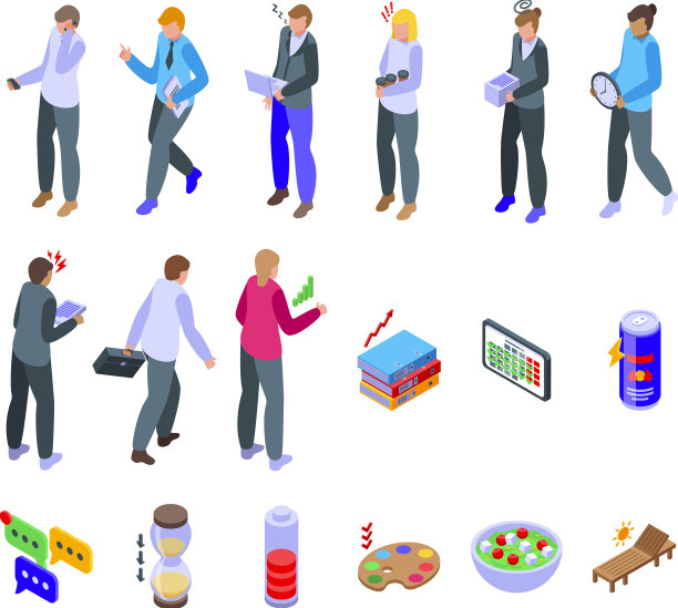 工作狂图标集等距累女人图片下载