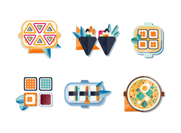 有寿司卷和汤盘的亚洲菜图片下载