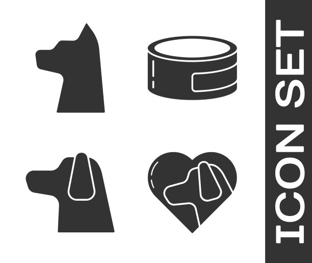 设置心脏狗猫狗和罐头食品图标图片下载