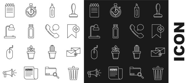 设置行垃圾桶信封书签记号笔图片下载