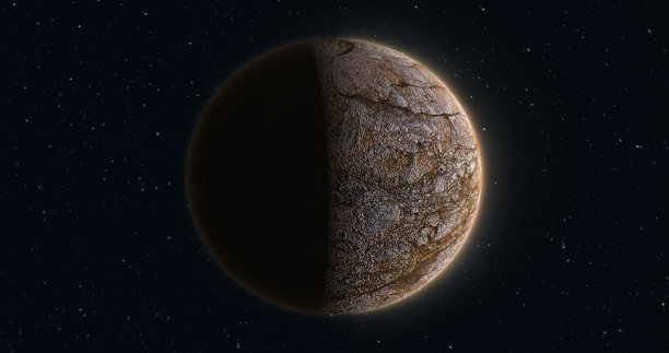 摘要太空旋转棕色行星发光球体圆形与纹理浮雕石表面在太空背景下的恒星图片下载