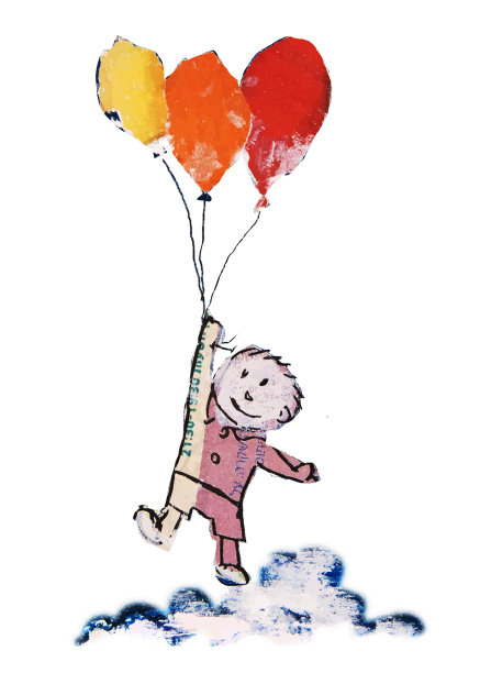 男孩带着他的3个气球飞向空中图片下载