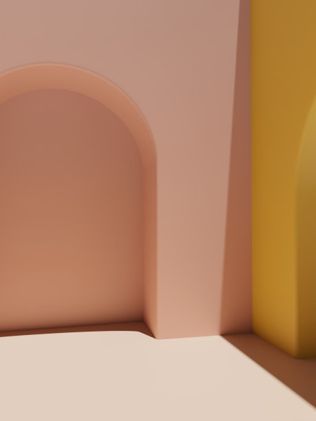 3D渲染粉彩粉红色和黄色最小几何或抽象的拱形门产品显示背景的美丽或时尚产品。图片下载