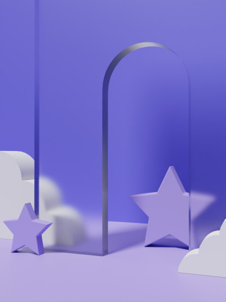 三维渲染鲜艳的颜色最小几何或抽象云和透明的门道具产品显示背景的美丽或时尚的产品。紫罗兰。图片下载
