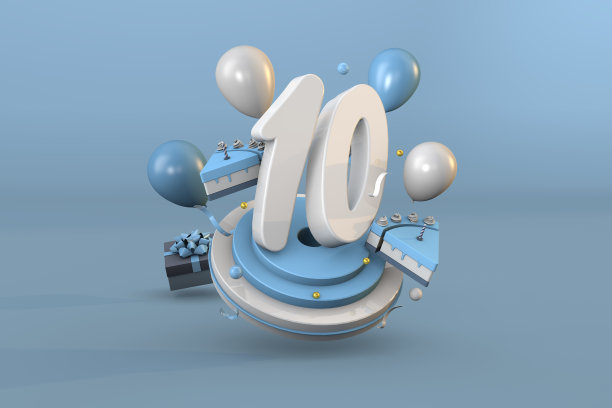 10号，蓝色的生日庆典。三维渲染图片下载