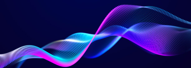 未来的点图案在黑暗的背景。彩色音乐波。大数据。科技或科学旗帜。3D渲染图片下载