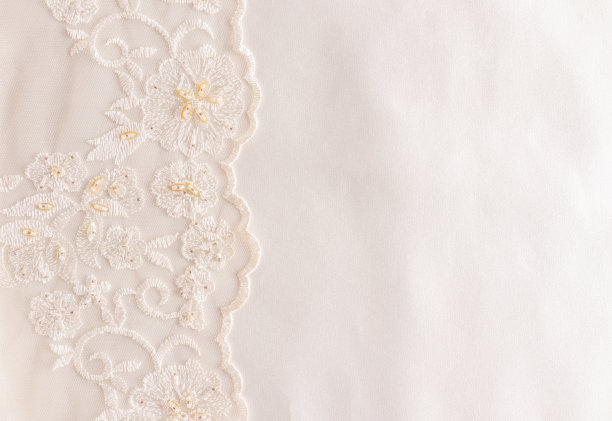 米色缎面织物与花边边界和bisser刺绣。婚礼的背景。模板邀请，书籍，明信片，问候。文本空格。图片下载