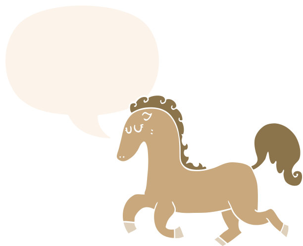 卡通马奔跑与语音泡泡在复古风格图片下载