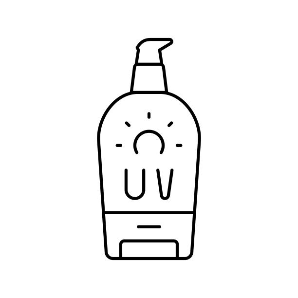 防晒霜化妆品线图标矢量插图图片下载