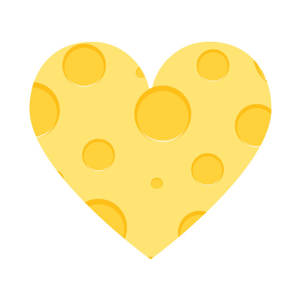 一块白色背景上心形的奶酪。向量,卡通。图片下载