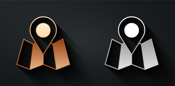 金银折叠地图与位置标记图片下载