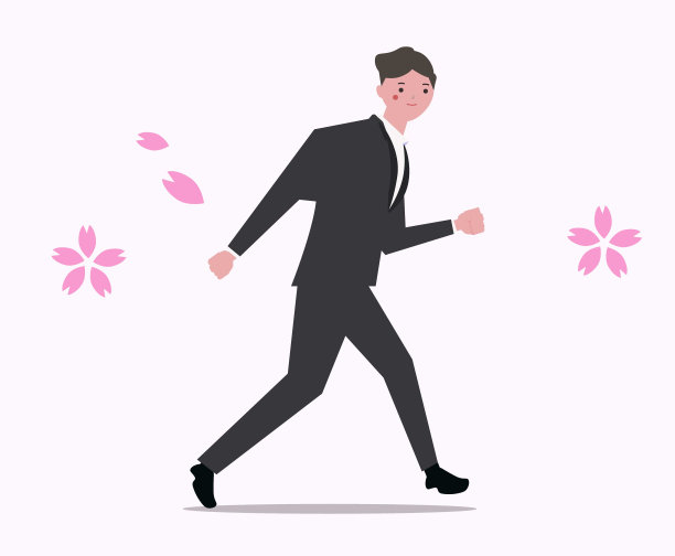 商人在春天为新生意奔波。樱花，樱花与事业。矢量图图片下载