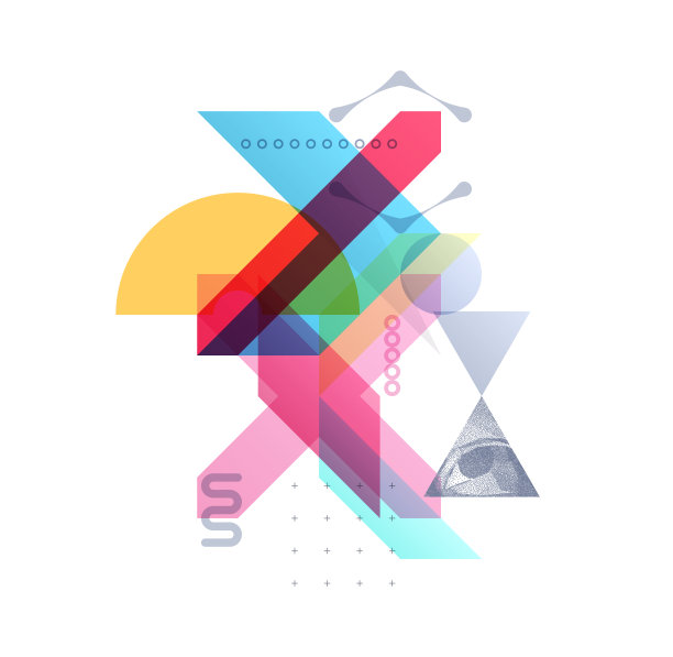 美术馆、墙面装饰或室内设计的艺术构图。透明几何背景。眼睛在三角形里面。封面设计模板演示，海报，封面或宣传册。图片下载