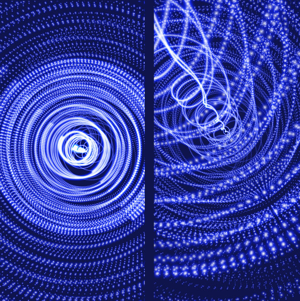 抽象的科学或技术背景。动态粒子阵列。漩涡与连接的点和光的效果。三维网格曲面。矢量插图。图片下载
