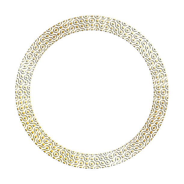 金色圆形抽象几何分形框架装饰标题。金色金属装饰马赛克框架与孤立的叶子在白色背景。向量图片下载