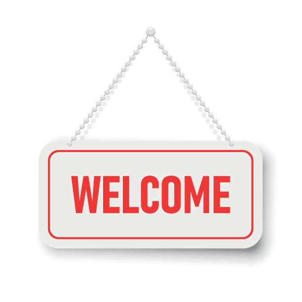 欢迎招牌图标在平面风格。在孤立的背景上打开横幅矢量插图。广告牌招牌经营理念。图片下载