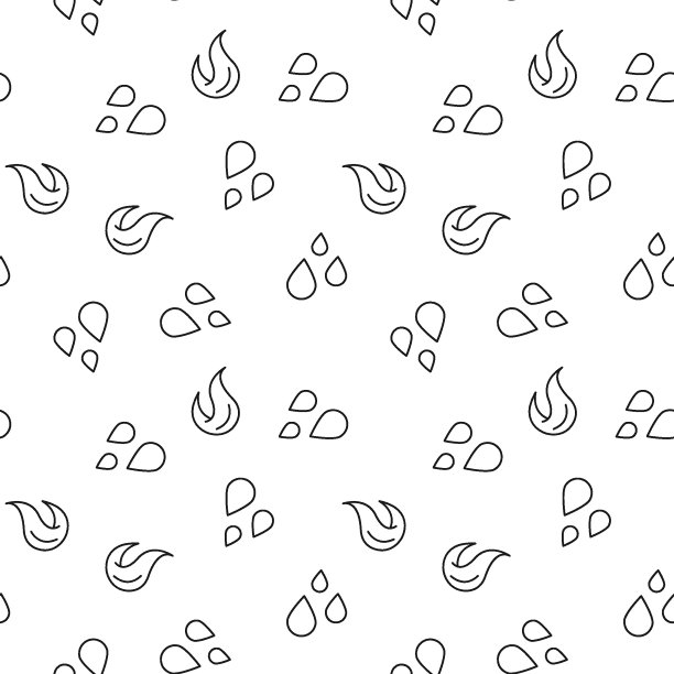 矢量无缝模式的火和水在白色的背景。可用于各种表面的印刷图片下载