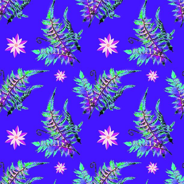 蕨类与花无缝模式。图片下载