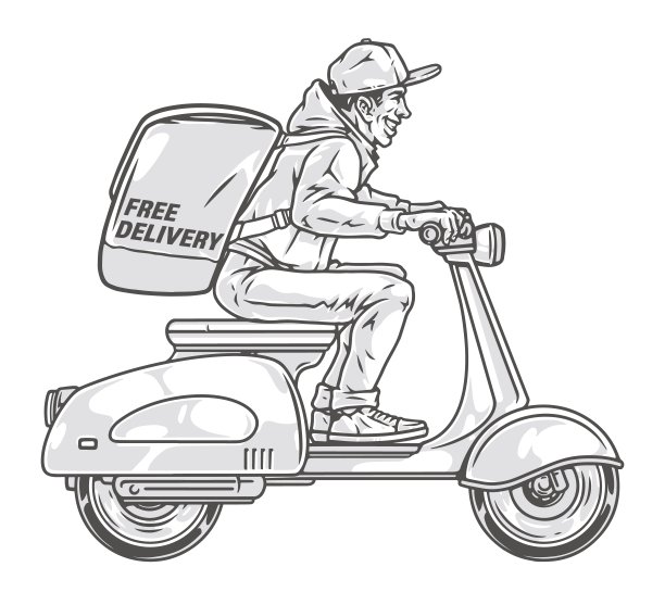快递员在摩托车单色标志图片下载