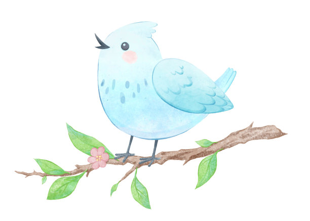 可爱的小鸟水彩插画，儿童人物设计。图片下载