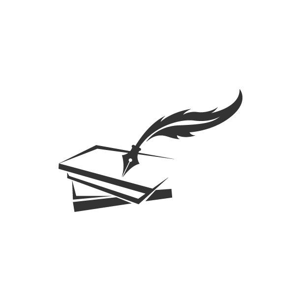 书的故事羽毛标志设计，钢笔羽毛书的标志写在报纸上打开书。图片下载