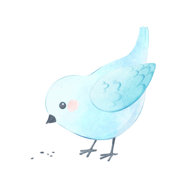 可爱的小鸟水彩插图，鸽子吃，儿童人物设计。图片下载