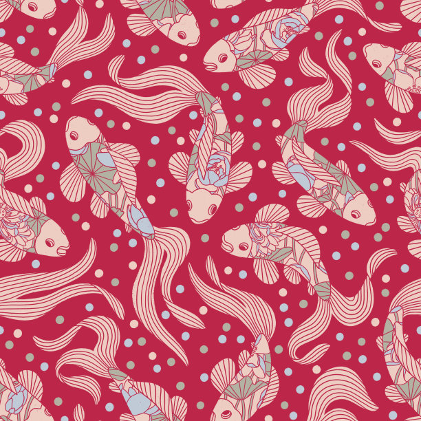 锦鲤与百合在洋红色的背景图片下载