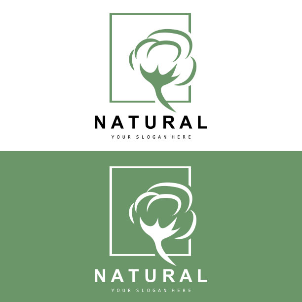 棉花标志，天然生物有机植物设计，美容纺织品和服装载体，柔软的棉花花图片下载