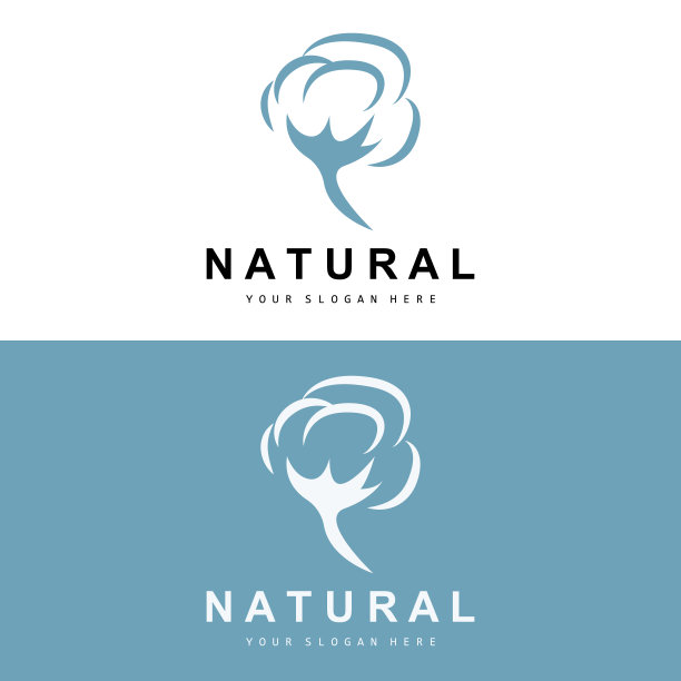 棉花标志，天然生物有机植物设计，美容纺织品和服装载体，柔软的棉花花图片下载