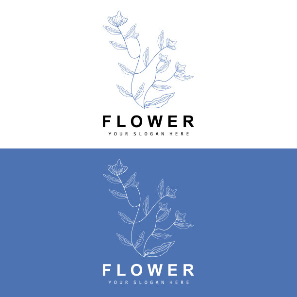 简单的植物叶子和花标志，矢量自然线条风格，装饰设计，横幅，传单，婚礼邀请，和产品品牌图片下载