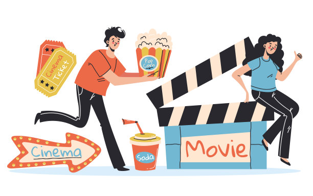 电影影院摄影机电影制作首映概念。矢量图形设计插图元素图片下载