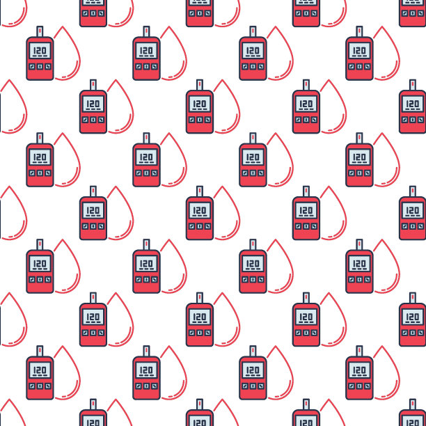 血滴和血糖仪矢量概念彩色无缝模式图片下载