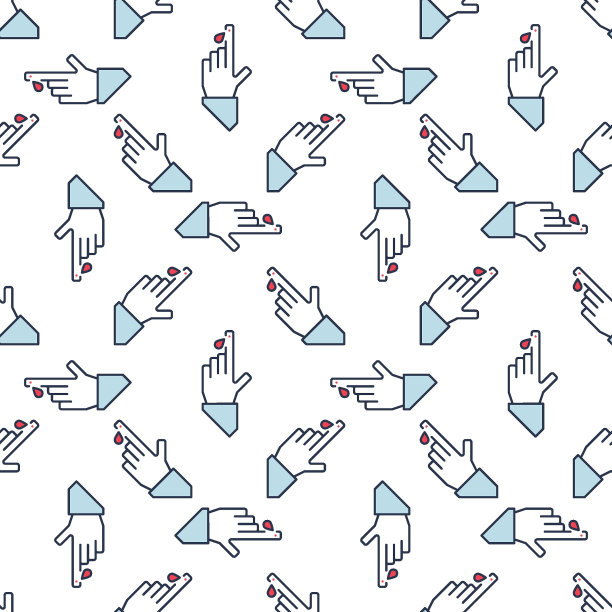 血液测试矢量手指和红色滴落彩色无缝模式图片下载