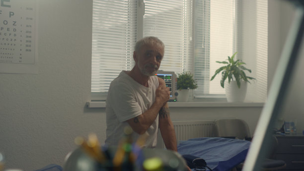 接种疫苗后，医生坐在工作台上咨询老年患者图片下载