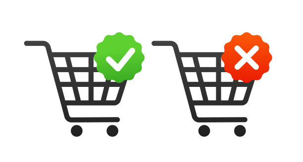 购物车电子商务矢量图标集网页设计。打勾打叉的篮子。按钮的网页横幅，网站。矢量图图片下载