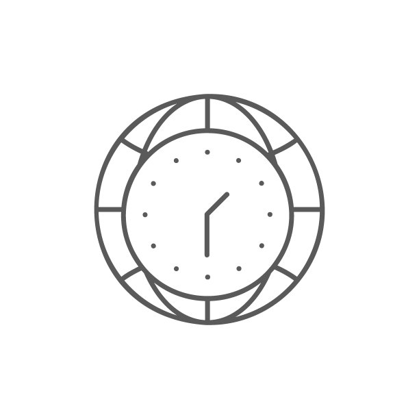 时钟与地球，世界时间的线性图标。时间管理符号设计。图片下载
