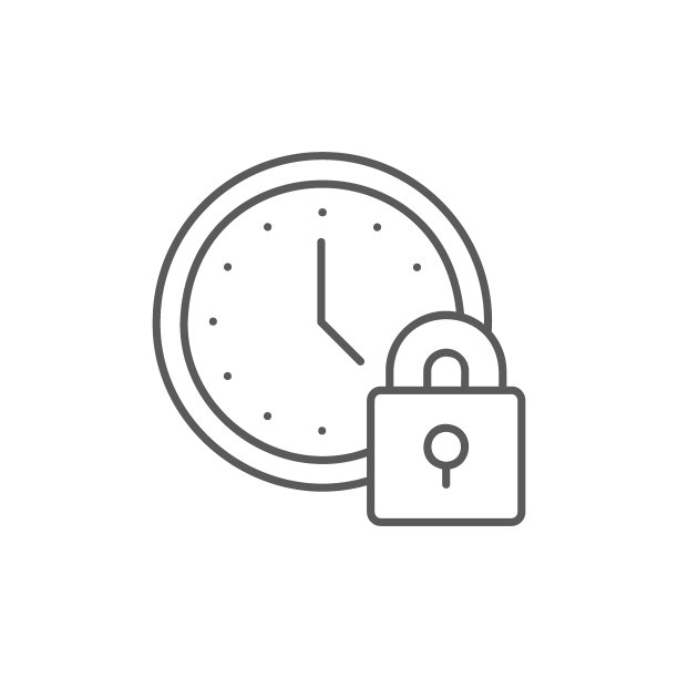 时钟带锁，安全时间，闹钟线性图标。时间管理符号设计。图片下载