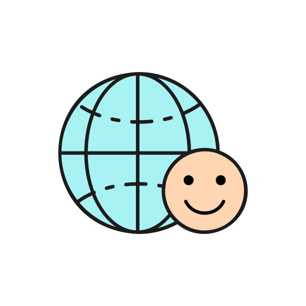 地球地球仪上有笑脸，人类地球日彩色直线图标。全球科技，互联网，社交网络符号设计。图片下载