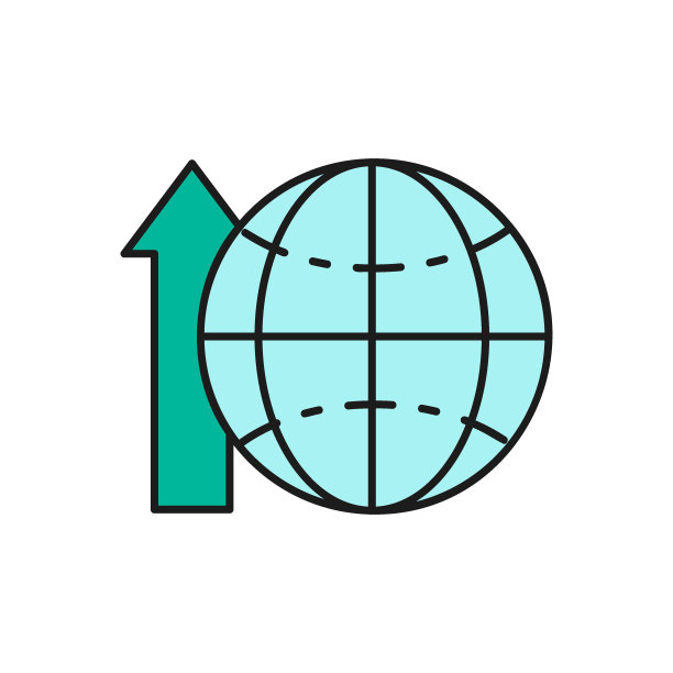 地球仪地球与向上箭头，打开箭头颜色直线图标。全球科技，互联网，社交网络符号设计。图片下载
