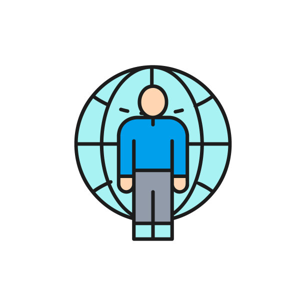 地球与人的颜色直线型图标。全球科技，互联网，社交网络符号设计。图片下载