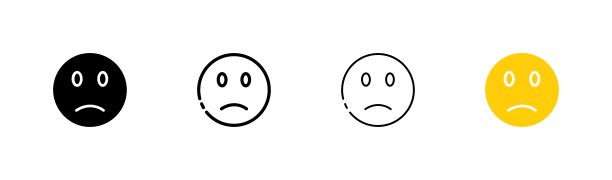 心烦的表情设置图标。悲伤，忧郁，忧郁，关系情感，感觉，表情符号，圆脸贴纸。情绪的概念。矢量图标在直线，黑色和彩色风格的白色背景图片下载