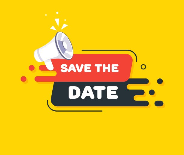 语音气泡与保存日期文本。用扩音器讲话。波普艺术风格。矢量线图标的业务和广告图片下载