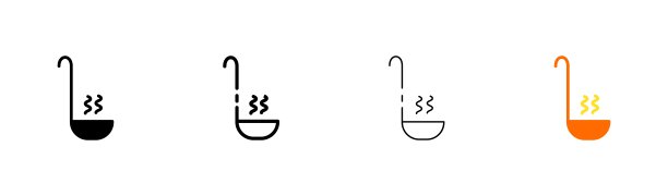 钢包线图标。烹饪，汤，煮，厨房，厨师，勺子，餐厅，晚餐，食物，第一道菜，热，锅，炖锅。烹饪概念。矢量图标在直线，黑色和彩色风格的白色背景图片下载