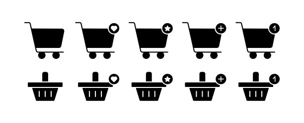 购物车集合图标。检查标记，交叉，加减，增加，删除，百分比，折扣，产品搜索，时间，下载等。顺序的概念。白色背景上的矢量线图标图片下载