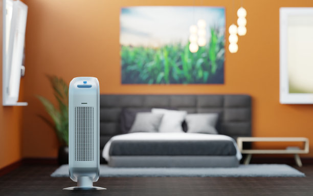 房间、卧室背景上的空气净化器。图片下载