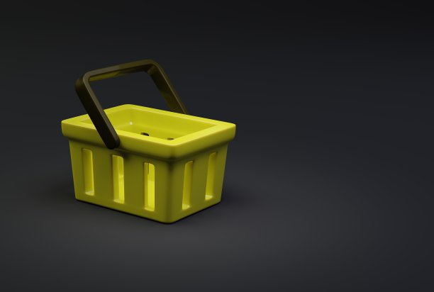 黑色背景上的购物篮。图片下载