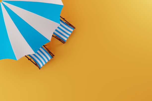 太阳伞和太阳躺椅的俯视图。图片下载