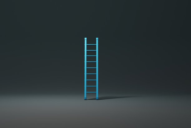 墙边有梯子。经营理念，攀登巅峰，实现目标。图片下载
