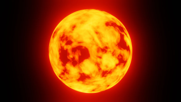 一个三维动画描绘了一个燃烧的能量球在黑色背景图片下载