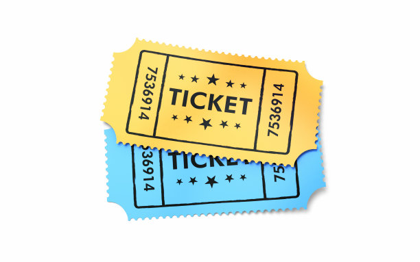 两个影院蓝黄票隔离对象和阴影剪辑路径图片下载